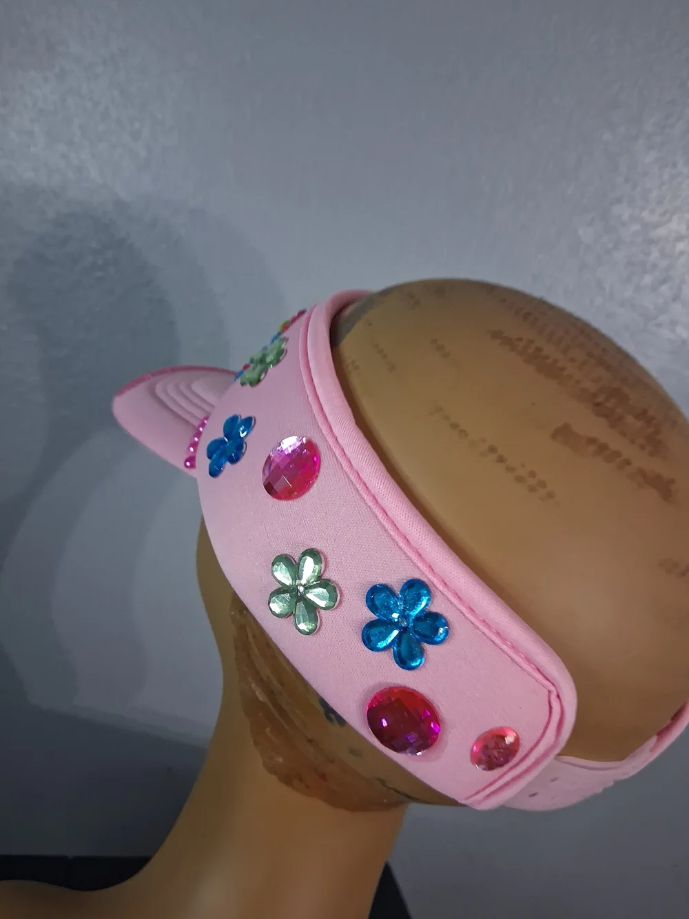 Hand Crafted Pink Ladies Visor with Beads & Butterfly Accents
